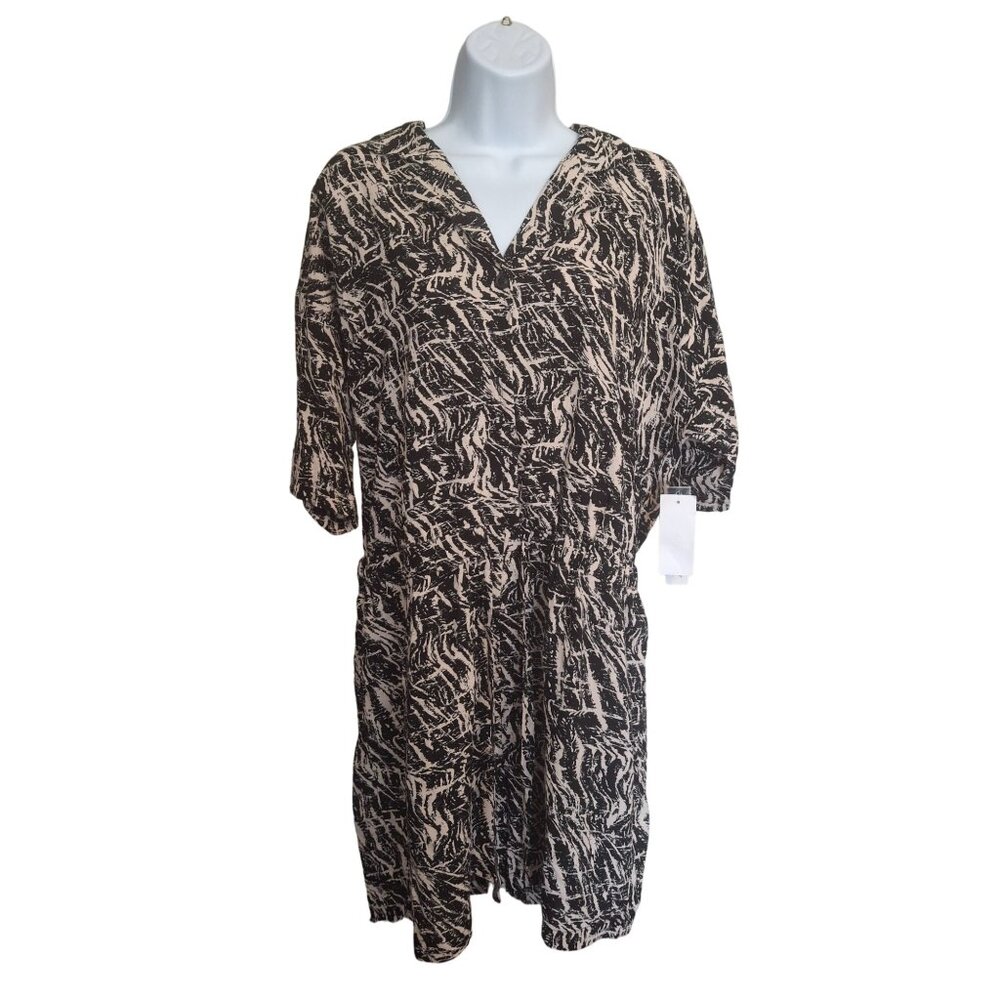 Luxology Womens Romper XL Black White Abstract Short Sleeve V Neck Phoebe Buffay
